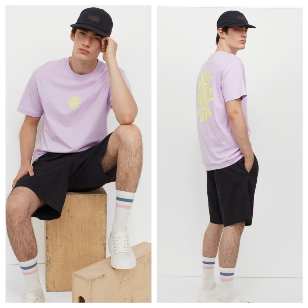 H&M Purple Lime Green Spherical Lune Graphic Tee - Picture 1 of 8